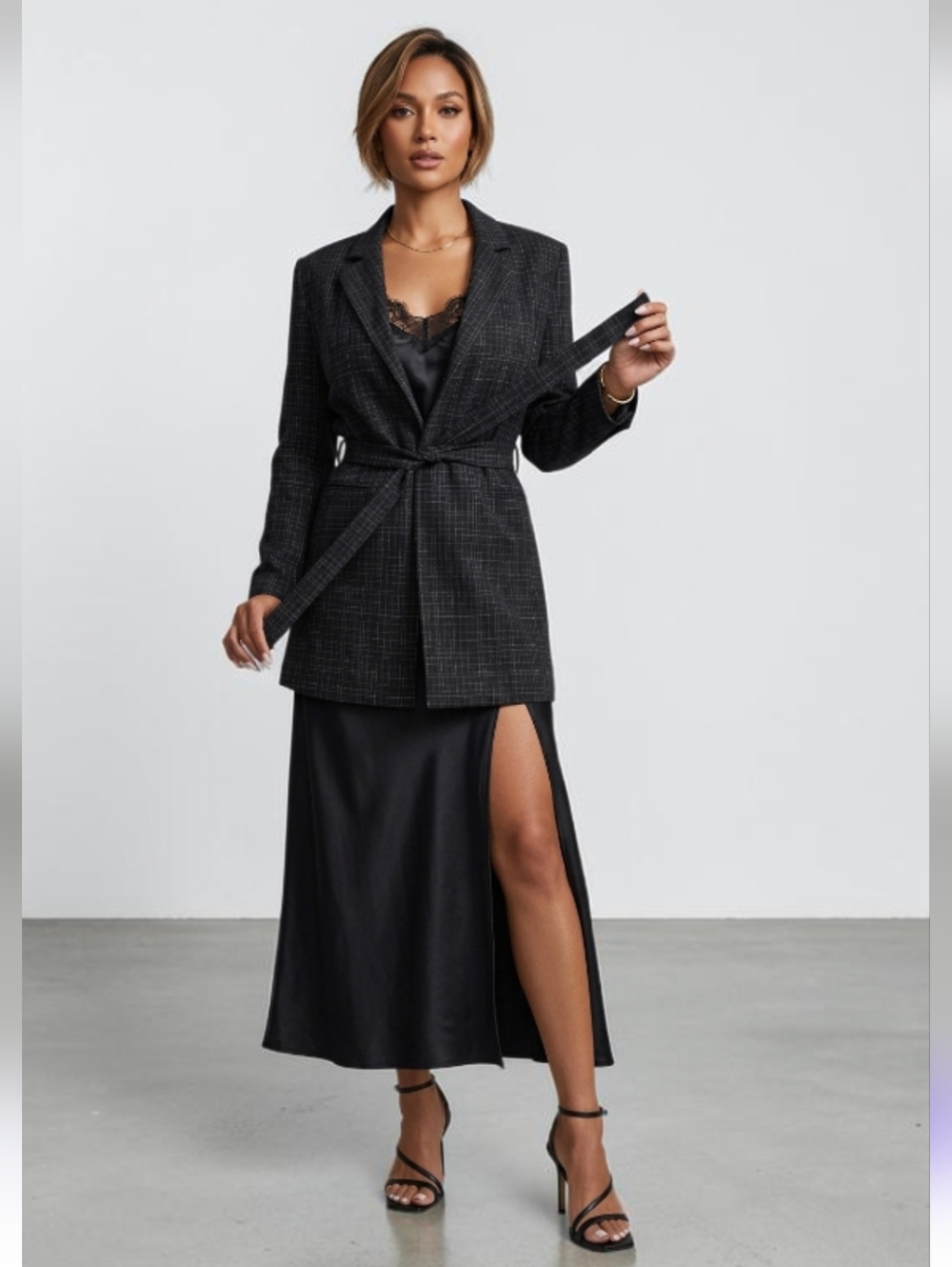 Max Mara Women's Wool Blend Plaid Wrap Cardigan Belted Blazer Jacket! Si…